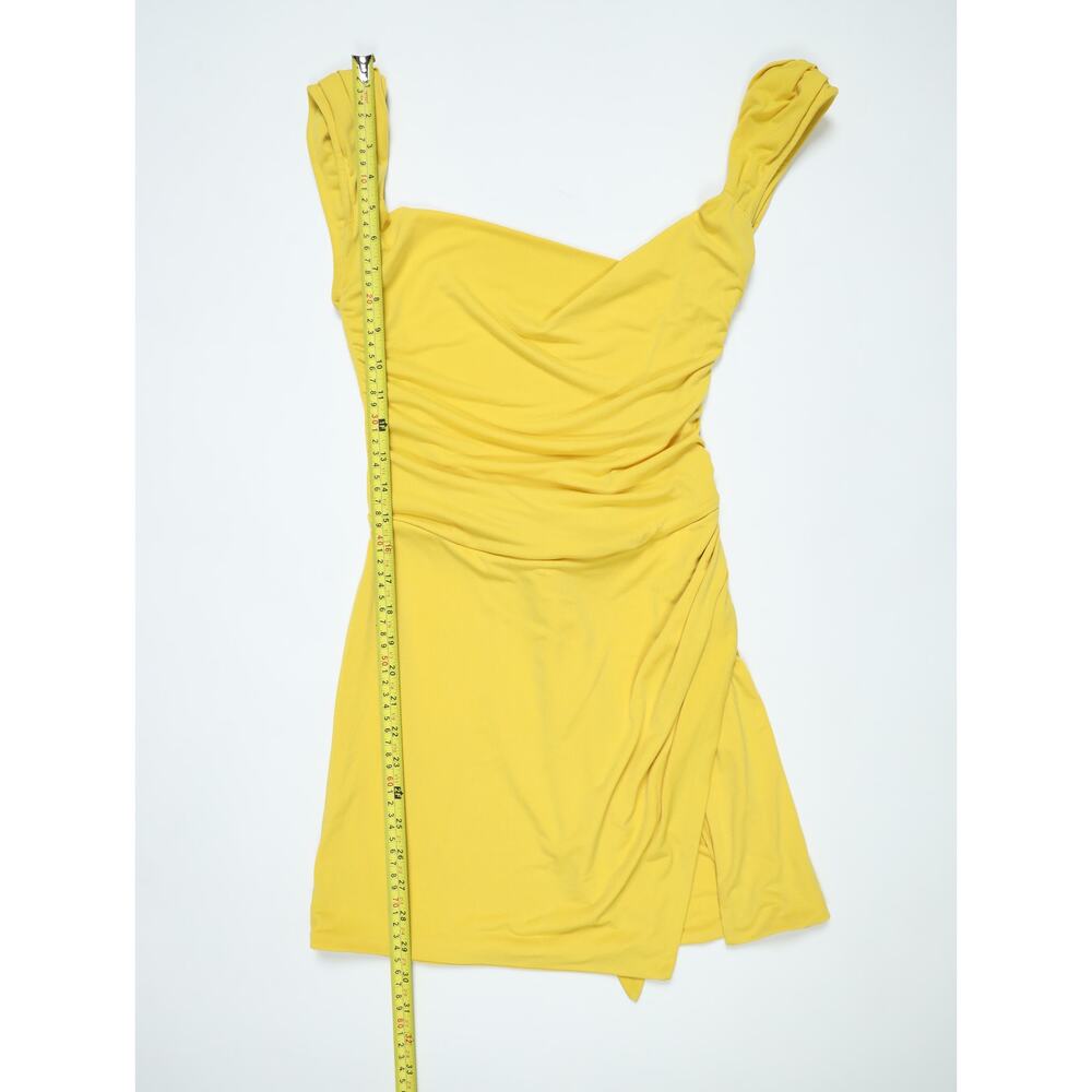 Sunshine Yellow Ruched Bodycon Mini Dress Open Back Knot Detail Y2K Going Out - Picture 11 of 16